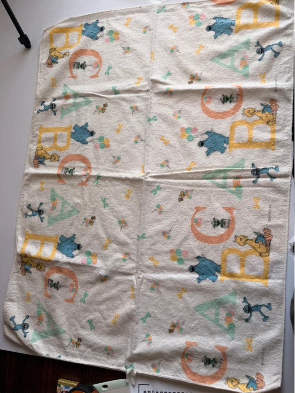 Vintage Sesame Street ABC Receiving Blanket 30x40 100% Cotton Made in USA